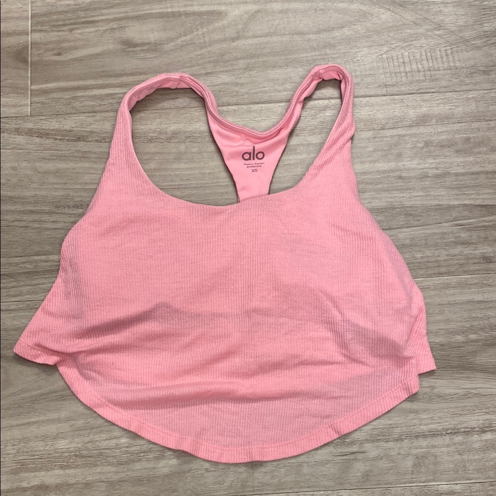 ALO Yoga Pink Scoop Neck Crop Tank Top